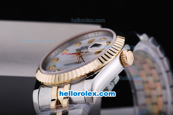 Rolex Datejust Automatic Two Tone with Gold Bezel,White MOP Dial and Diamond Marking - Click Image to Close